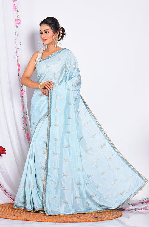 Morchari Heavy Embroidery Saree - Sky Blue