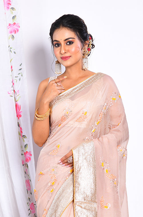 Morchari Heavy Embroidery Saree - Cream