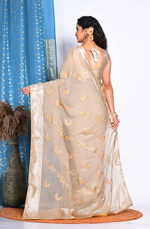 Morchari Heavy Embroidery Saree - Beige
