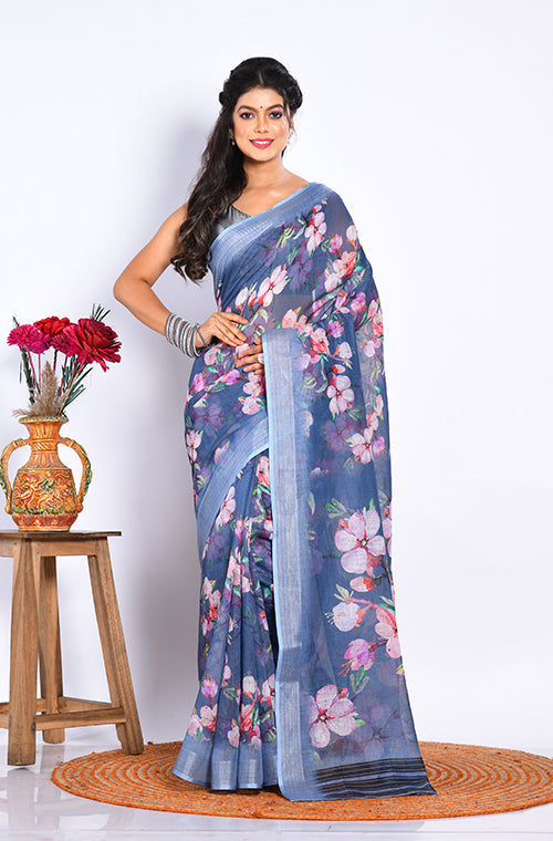 Morchari Semi Digital Print Saree - Multicolour