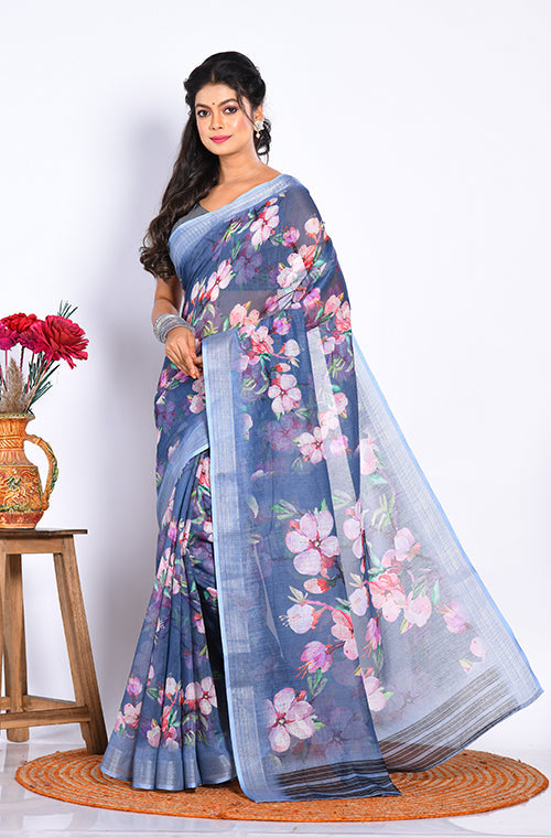 Morchari Semi Digital Print Saree - Multicolour