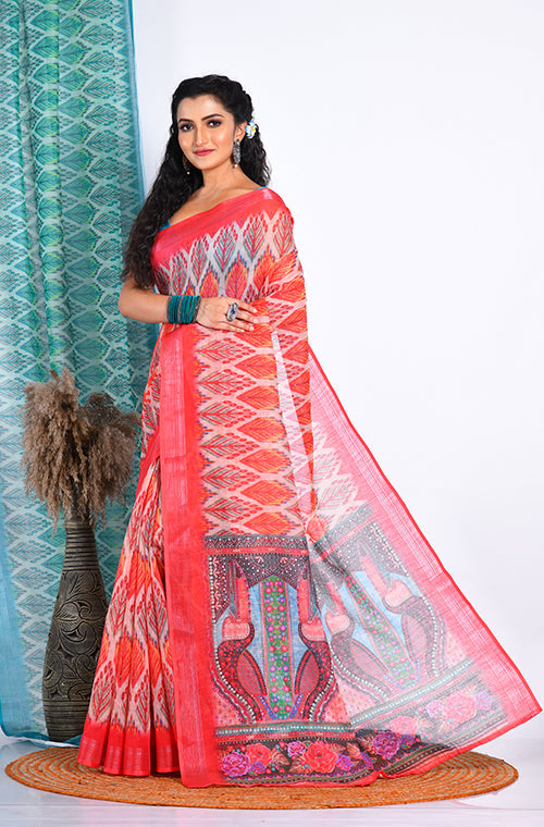 Morchari Semi Digital Print Saree - Multicolour