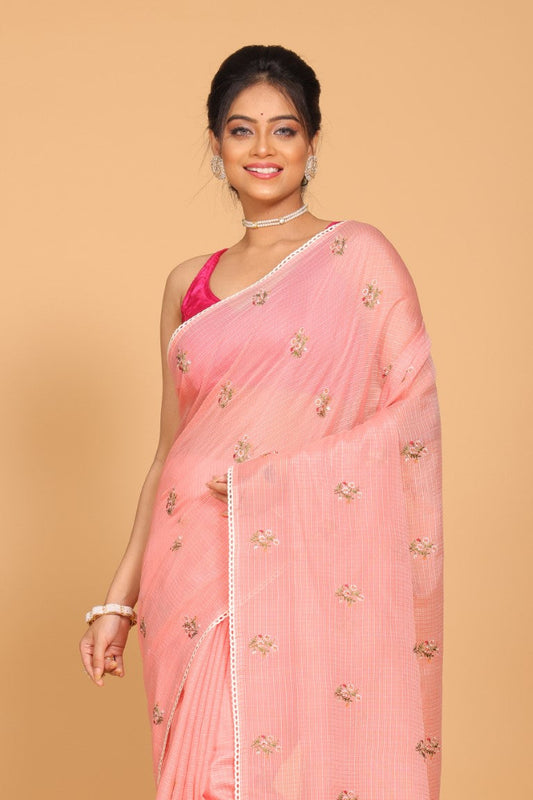Morchari Kota Embroidery Saree - Peach