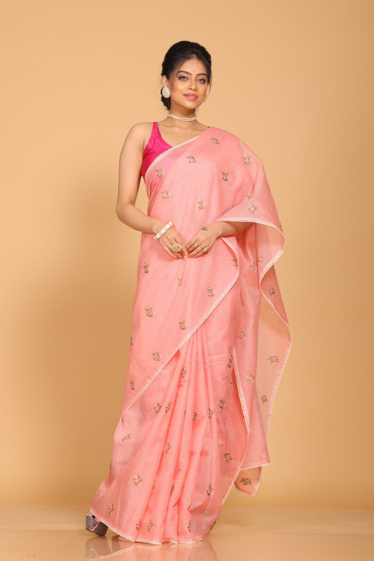 Morchari Kota Embroidery Saree - Peach