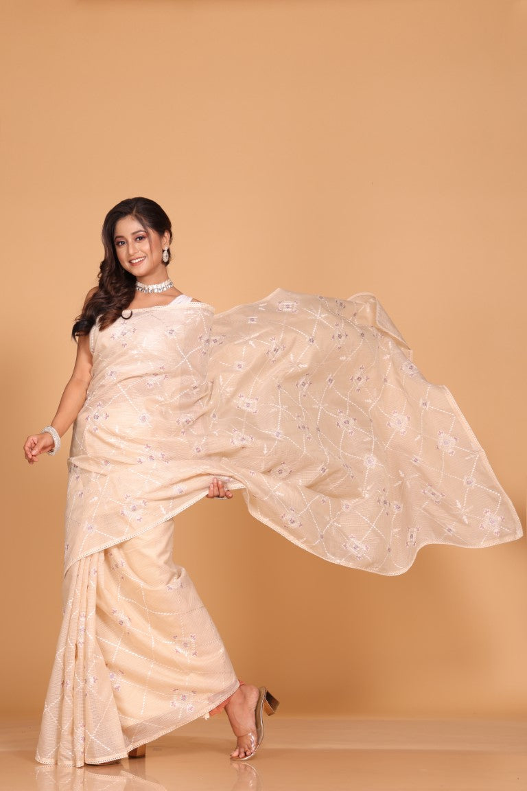 Morchari Kota Embroidery Saree - Beige