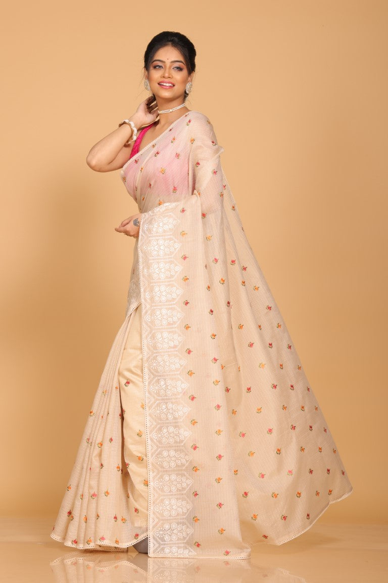 Morchari Kota Embroidery Saree - Beige