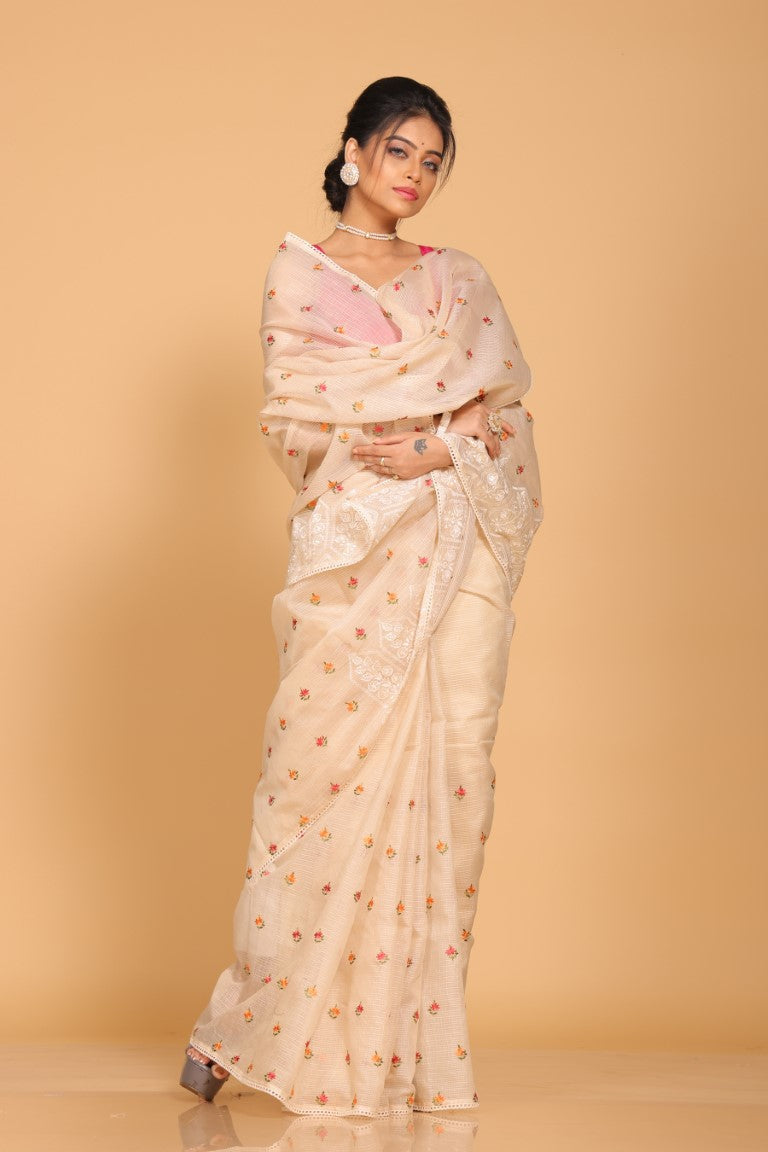 Morchari Kota Embroidery Saree - Beige