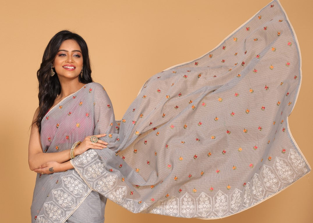 Morchari Kota Embroidery Saree - Grey