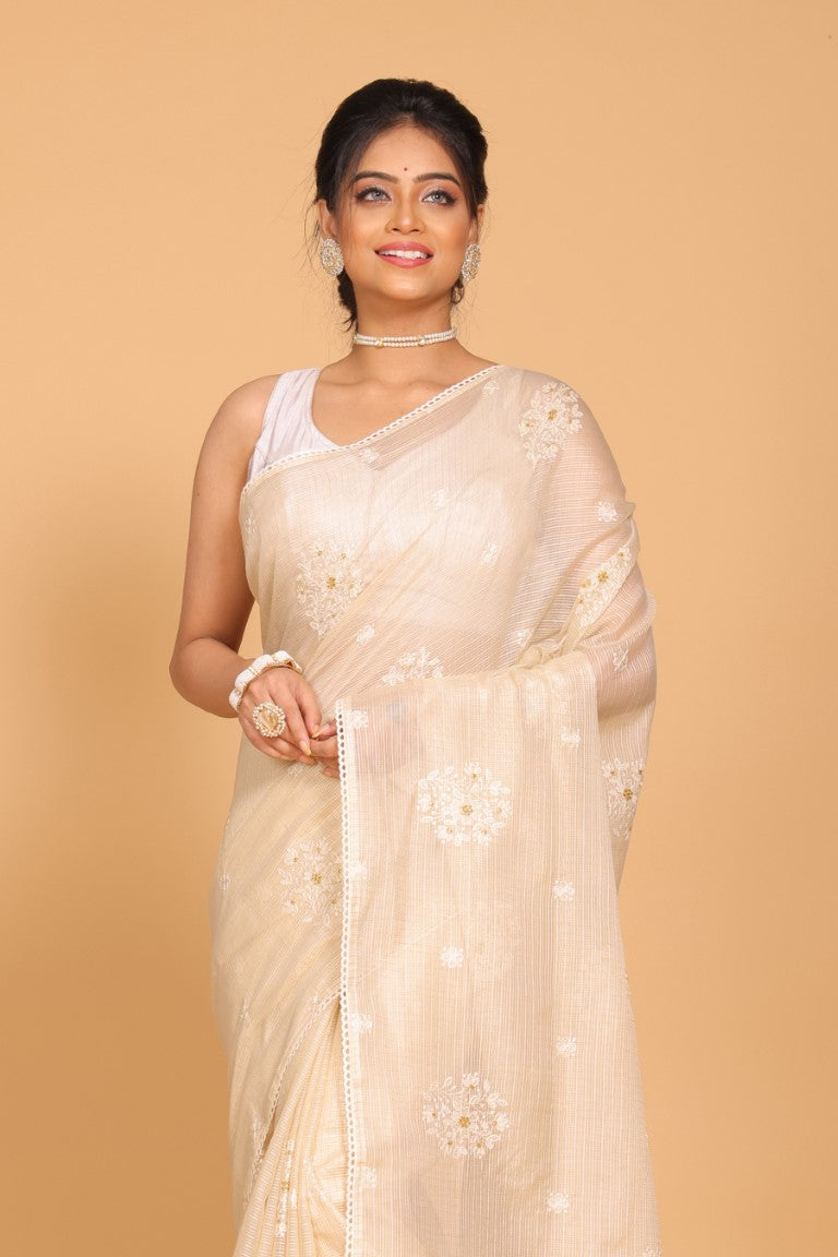 Morchari Kota Embroidery Saree - Beige