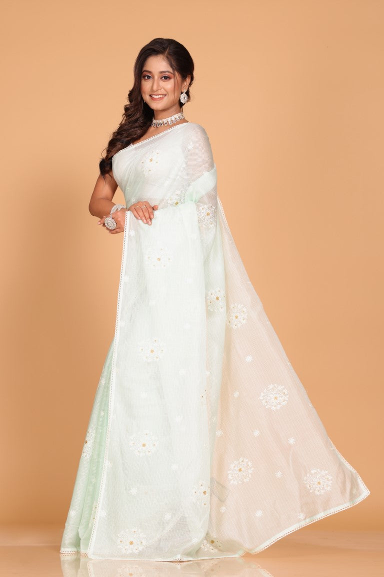 Morchari Kota Embroidery Saree - Sea Green
