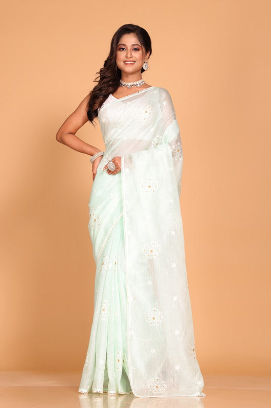 Morchari Kota Embroidery Saree - Sea Green