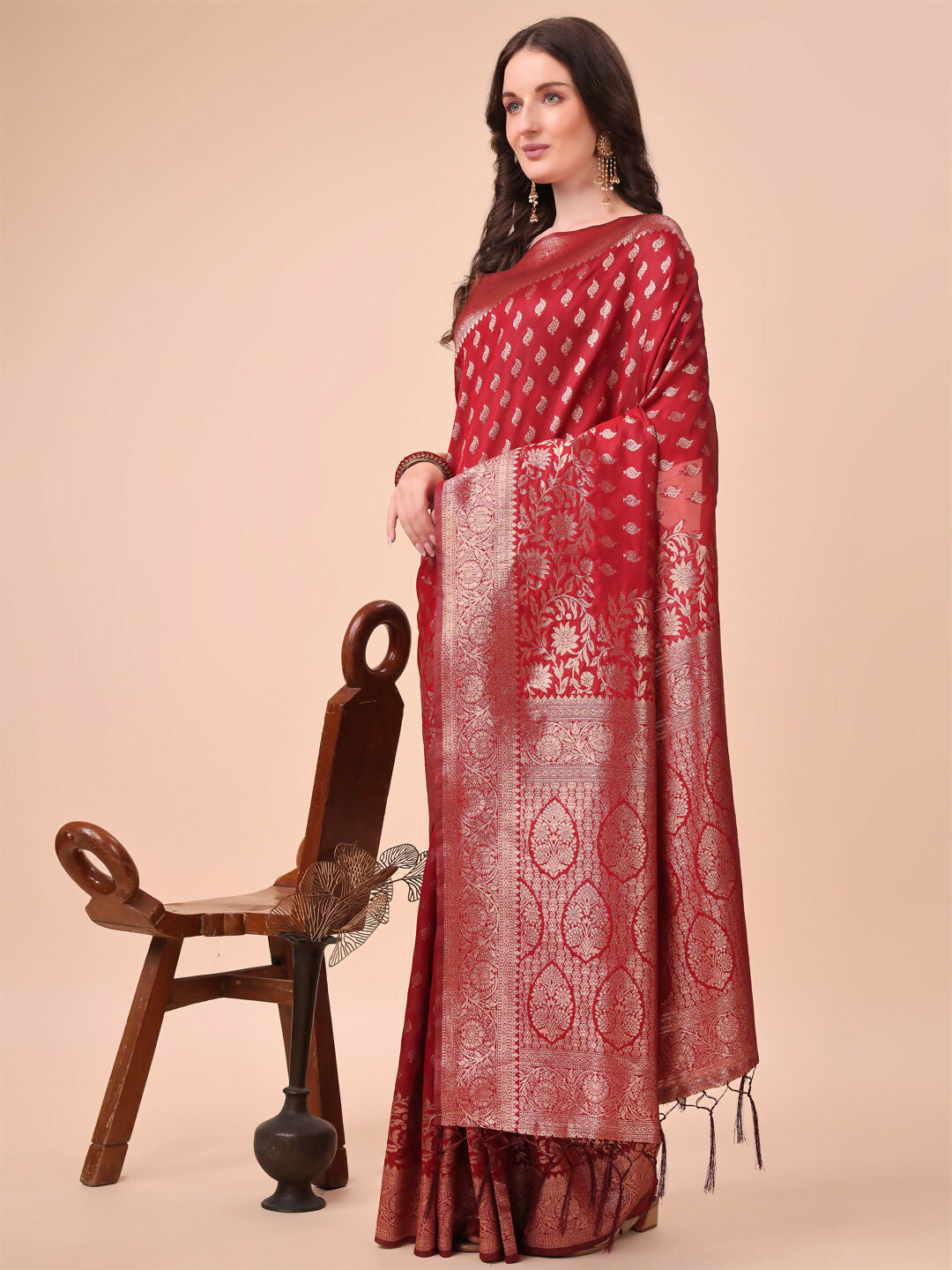 Shree Shyam Fashion Lichi Silk Red Saree