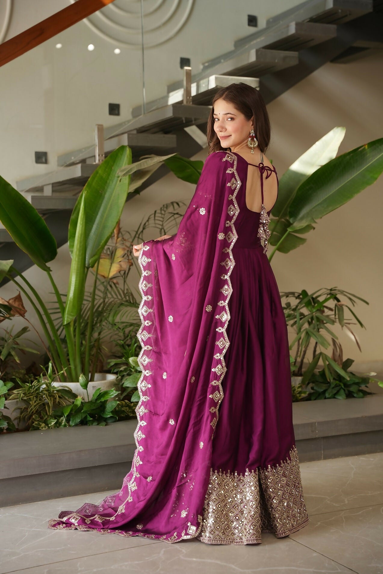 Teeya Creation Rani Color Heavy Crush Silk Wedding Wear Embroidery Work Long Gown