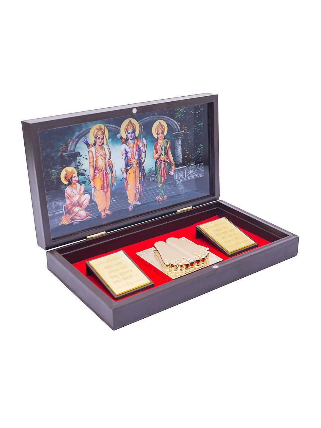Golden Peacock 24 Ct Gold-Polished & Brown Ram Darbaar Pooja Box 