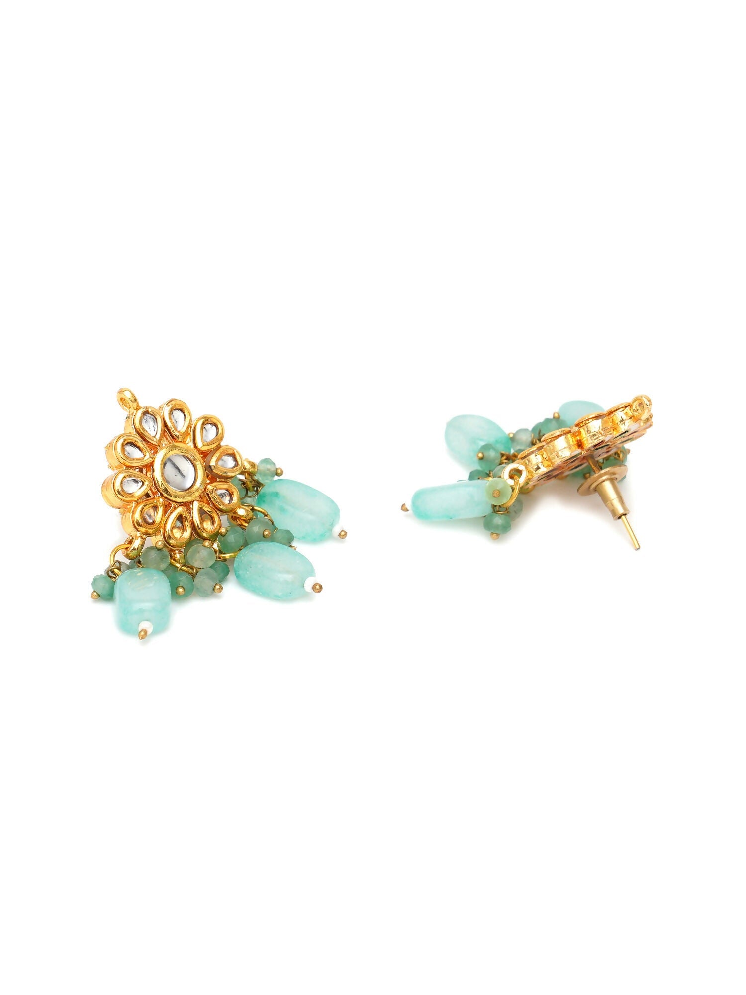 Mint Stone Kundan Earrings (Gold) - Ruby Raang - Grab2buy
