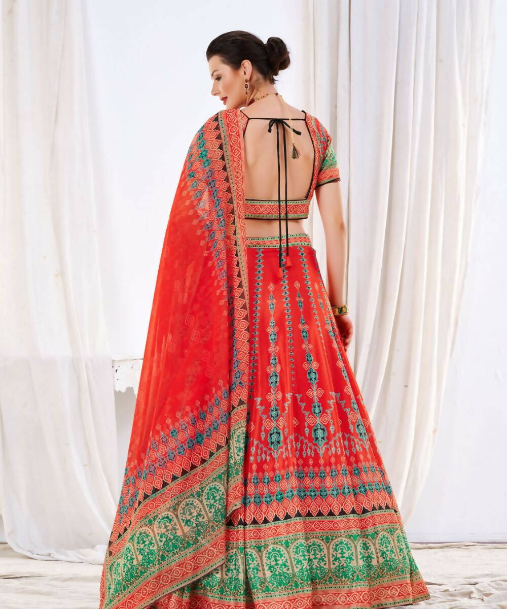 Wedding Designer Red Chinon Lehengha Choli - Anbazaar 