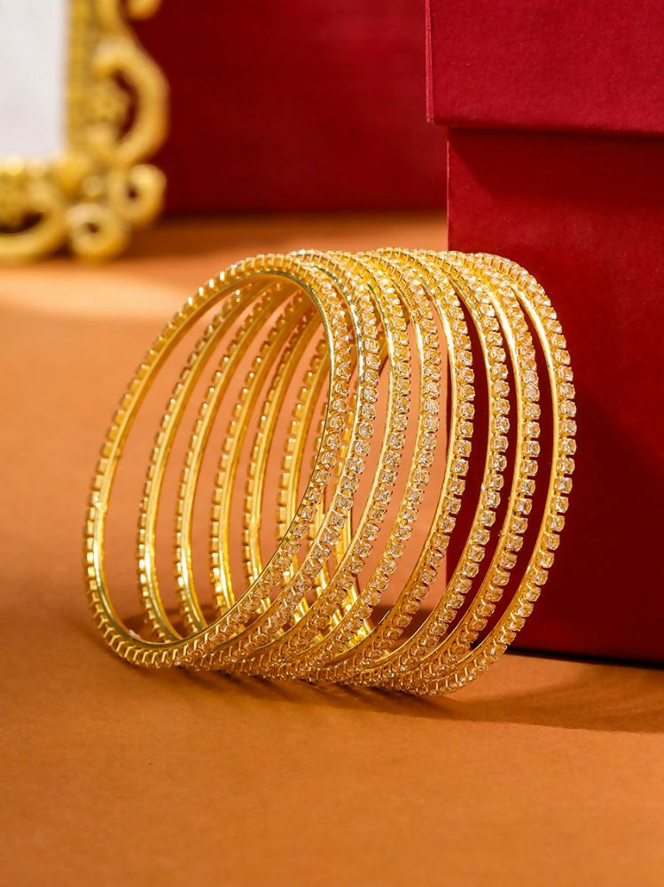 NVR Women Set of 8 American Diamond Gold-Polished Bangles 