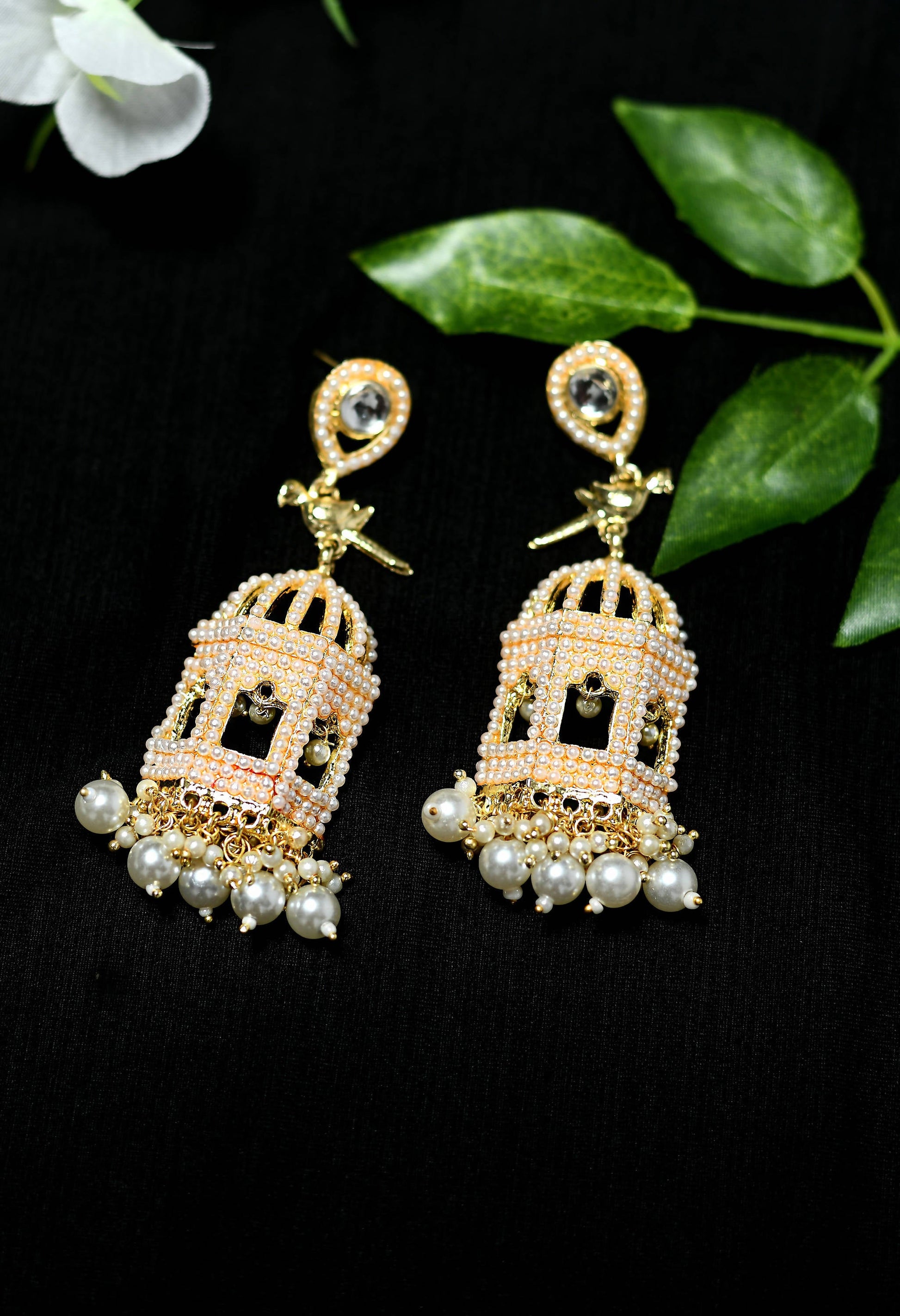 Mominos Fashion Johar Kamal Golden Color Bird Nest Earrings With Pearls - Grab2buy