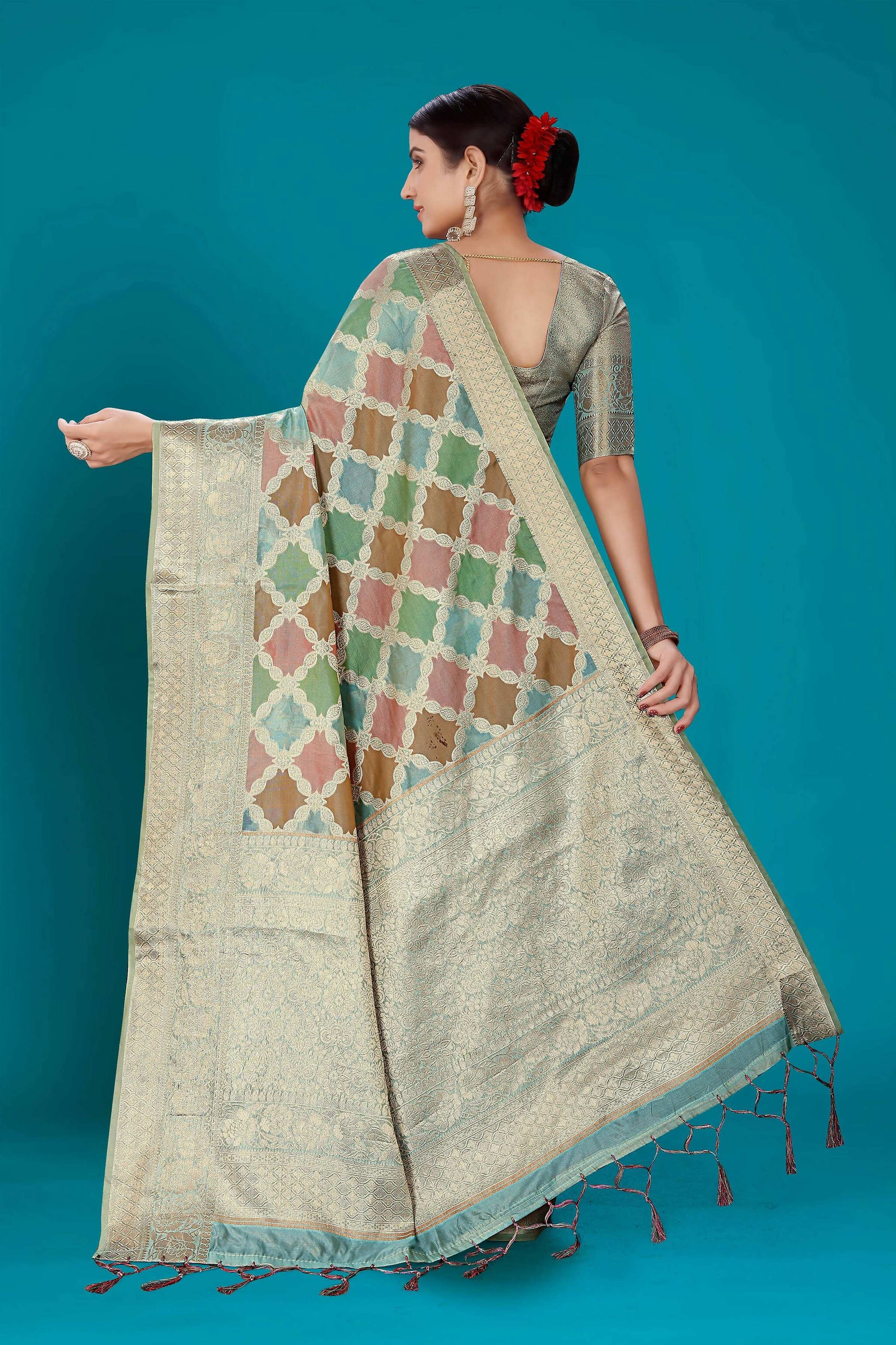 Sky Blue Soft Organza Woven Design Saree with Unstitched Blouse Piece - Zaara