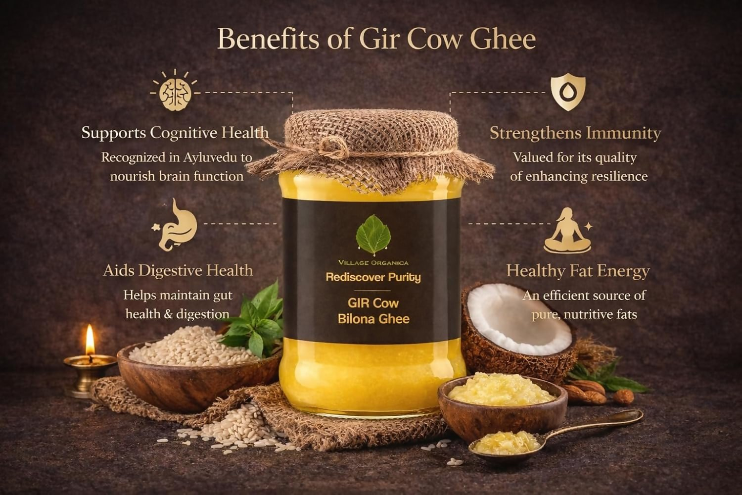 Village-Organica A2 Gir Cow Ghee,Traditional Bilona Method  Grab2Buy Village-Organica Grab2Buy