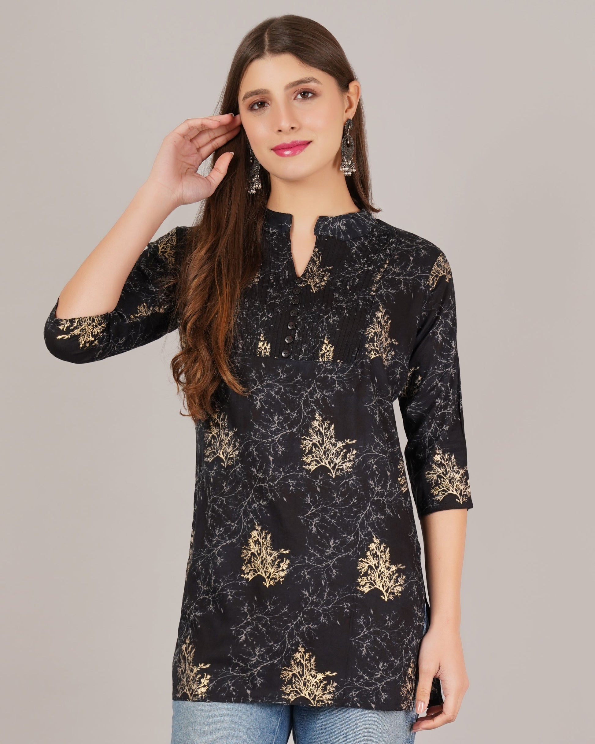 Jaitra Apparels Women Printed Rayon Straight Kurta (Black) | Grab2Buy