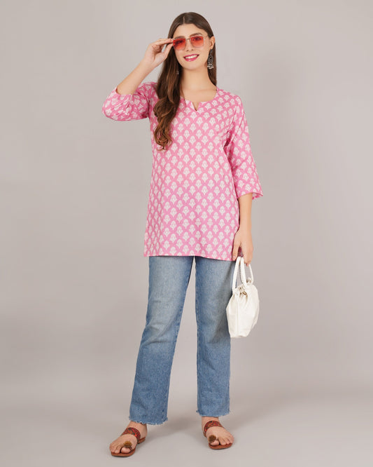 Jaitra Apparels Women Printed Pure Cotton Straight Kurta (Pink) | Grab2Buy