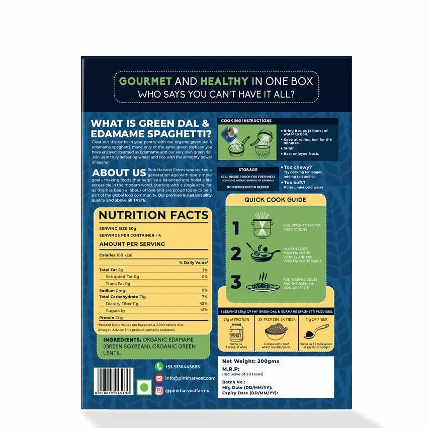Pink Harvest Organic 100% Green Dal & Edamame Spaghetti Noodles - Grab2buy