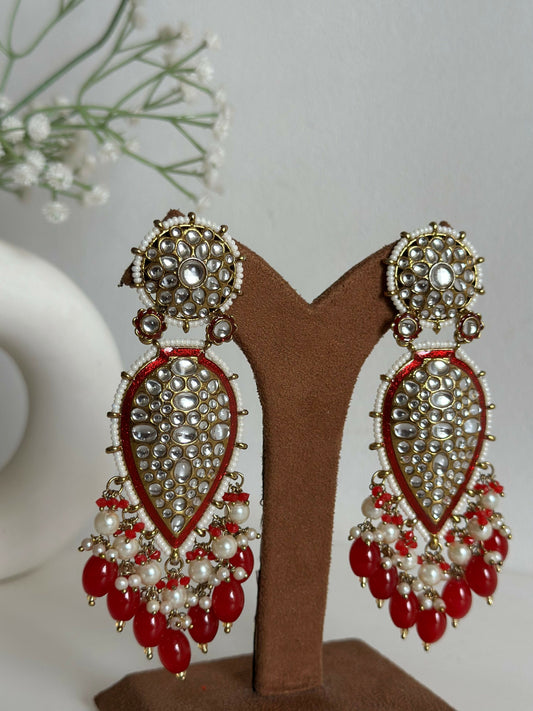 Red Kundan Drop Earrings By House of Ree