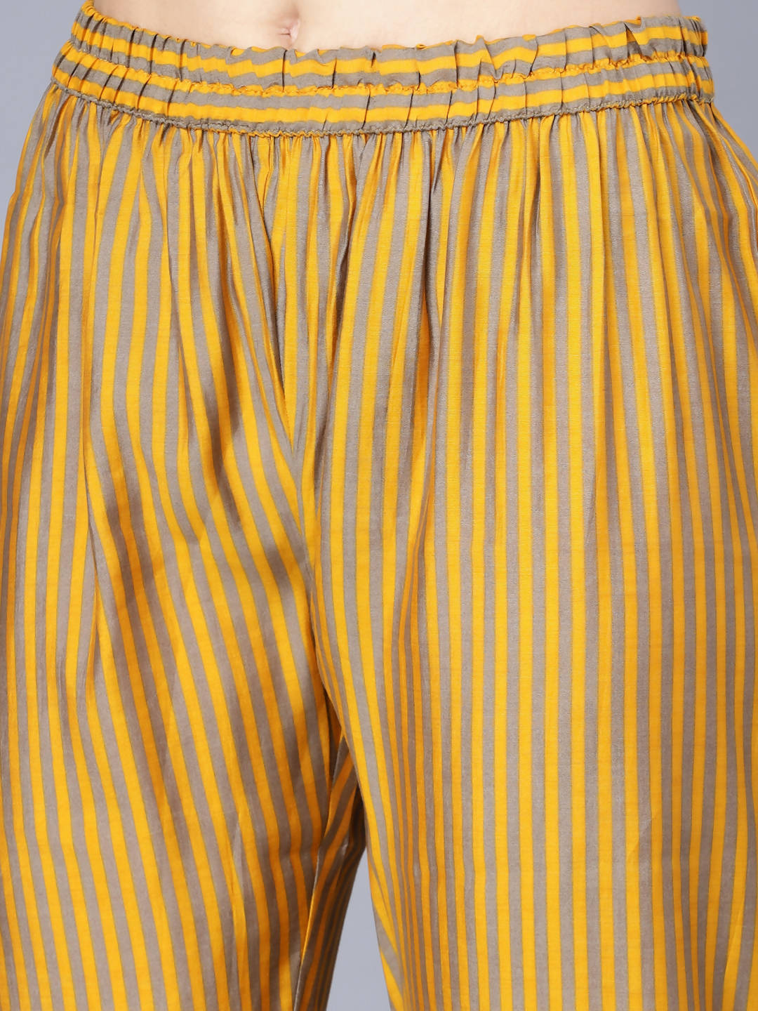 Myshka Women Mustard Yellow Ethnic Motifs Embroidered Panelled Kurti with Trousers With Dupatta