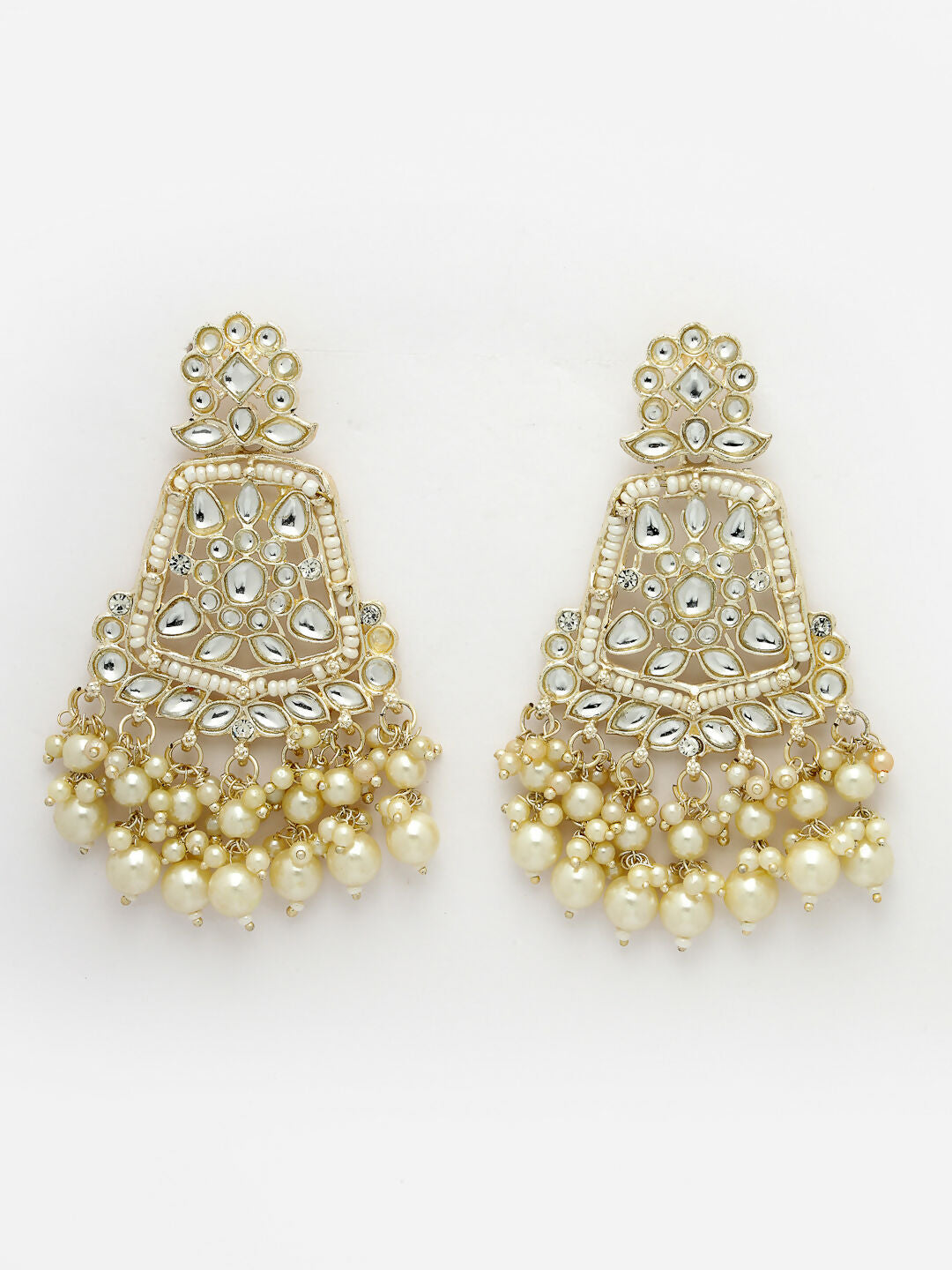 NVR Women Gold-Polished Kundan Drop Earrings 