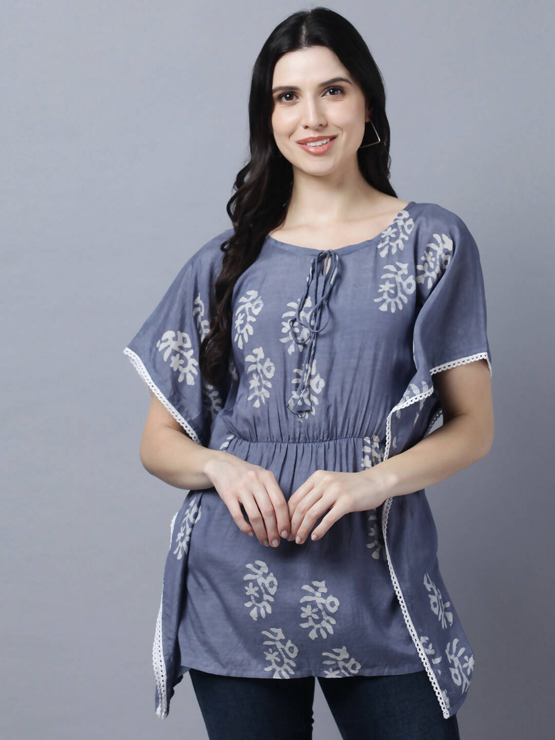 Myshka Stylish Dark Grey Silk Short Sleeve Women's Kaftan