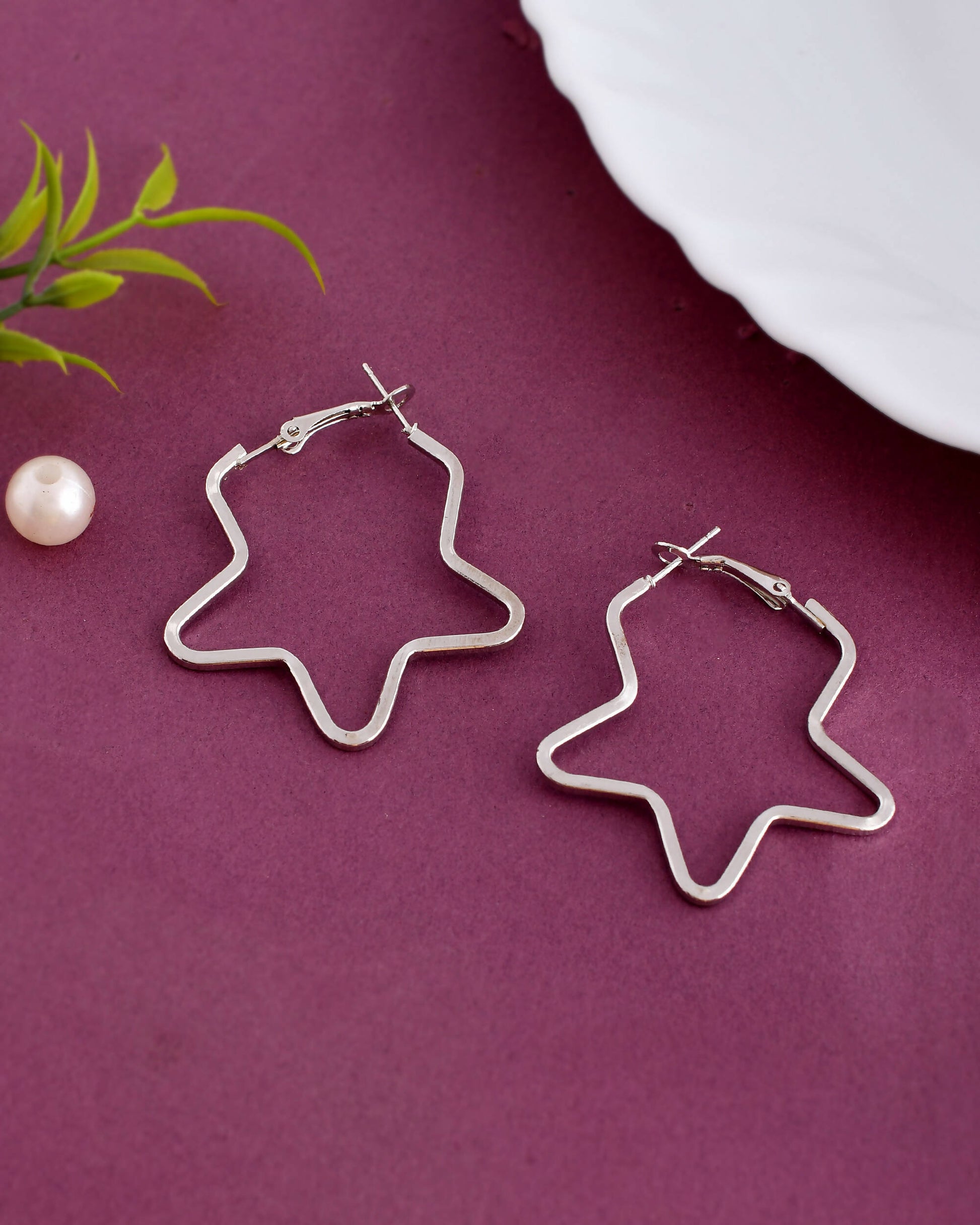 VOJ Women Sliver Tonned Star Shape Stainless Steel Hoop Earrings - Grab2buy