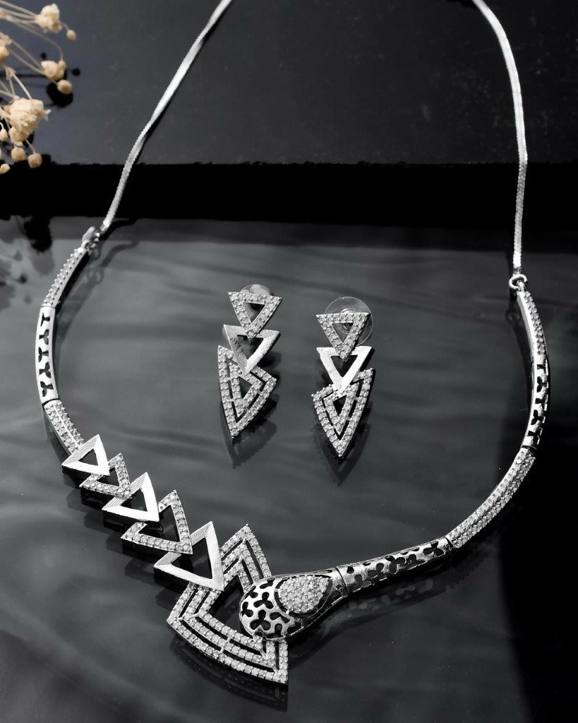 VOJ Silver Plated AD Studded Designer Handcrafted Jewellery Set - Grab2buy