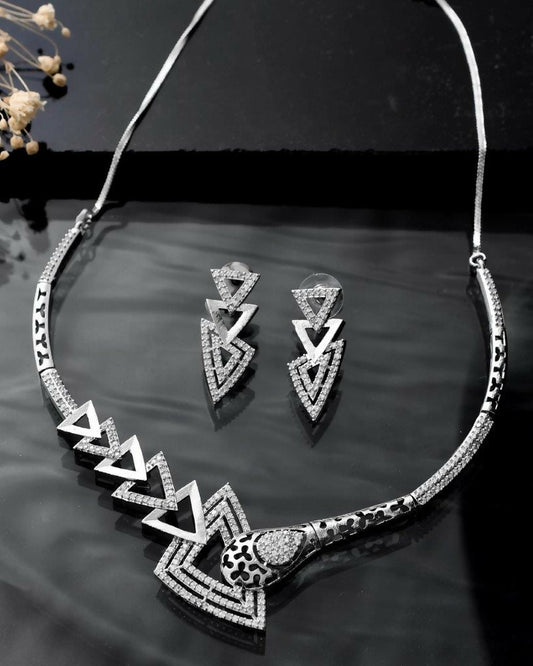 VOJ Silver Plated AD Studded Designer Handcrafted Jewellery Set - Grab2buy