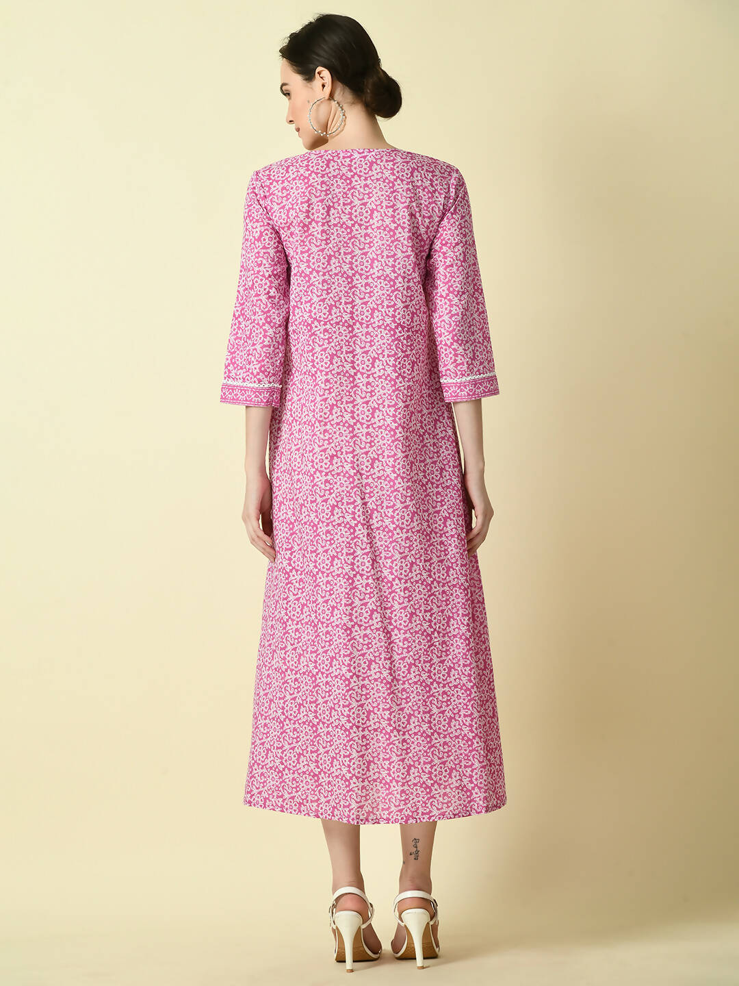 Myshka Women's Pink Floral Printed Gown Dress