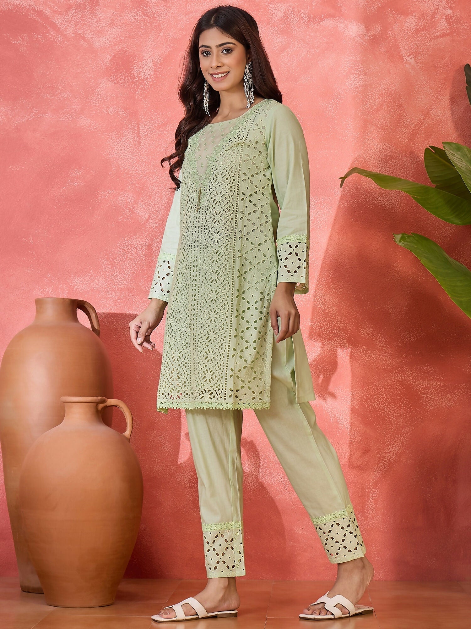 Joban Fashion Embroidery Green Pure Cotton Cord Set