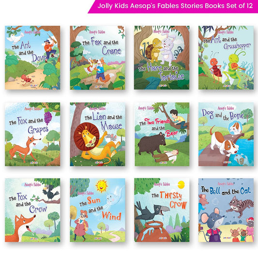 Jolly Kids Aesop's Fables Stories Books Set of 12 for Kids Ages 3-6 Years| Bedtime Moral Stories 