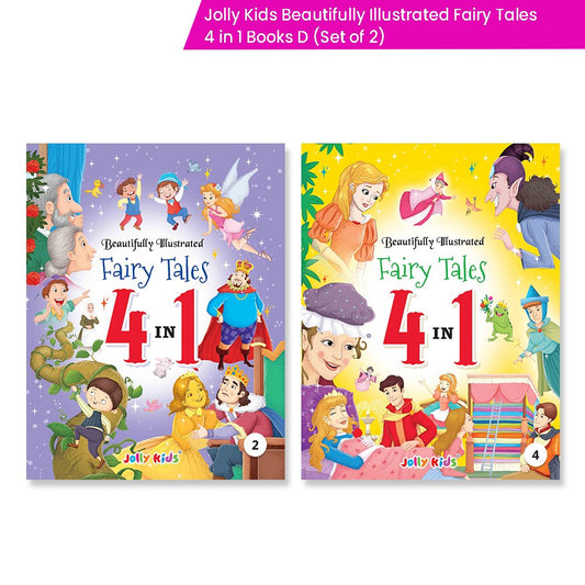 Jolly Kids Beautifully Illustrated Fairy Tales 4 in 1 Books D Set of 2| Ultimate Collection of Bedtime Megical Stories For Children Ages 3-8 Years 
