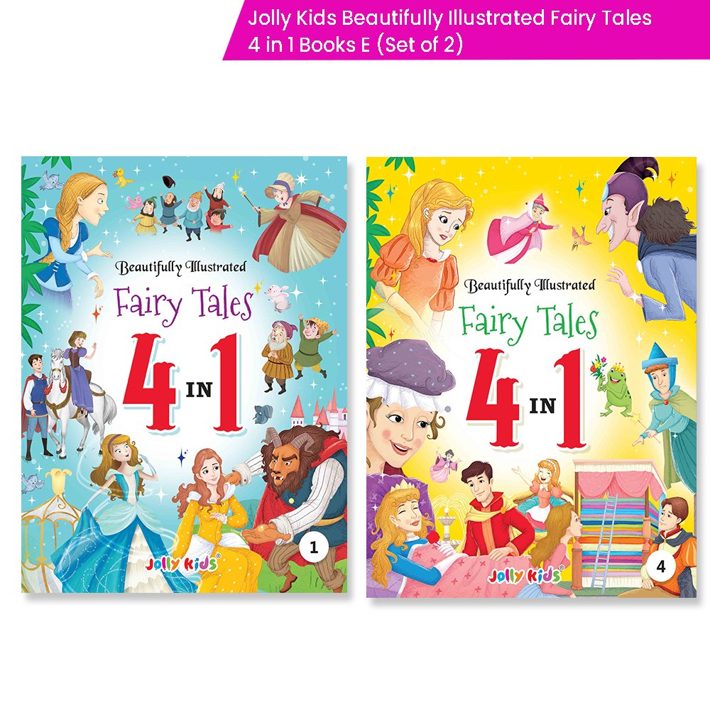 Jolly Kids Beautifully Illustrated Fairy Tales 4 in 1 Books E Set of 2| Ultimate Collection of Bedtime Megical Stories For Children Ages 3-8 Years 