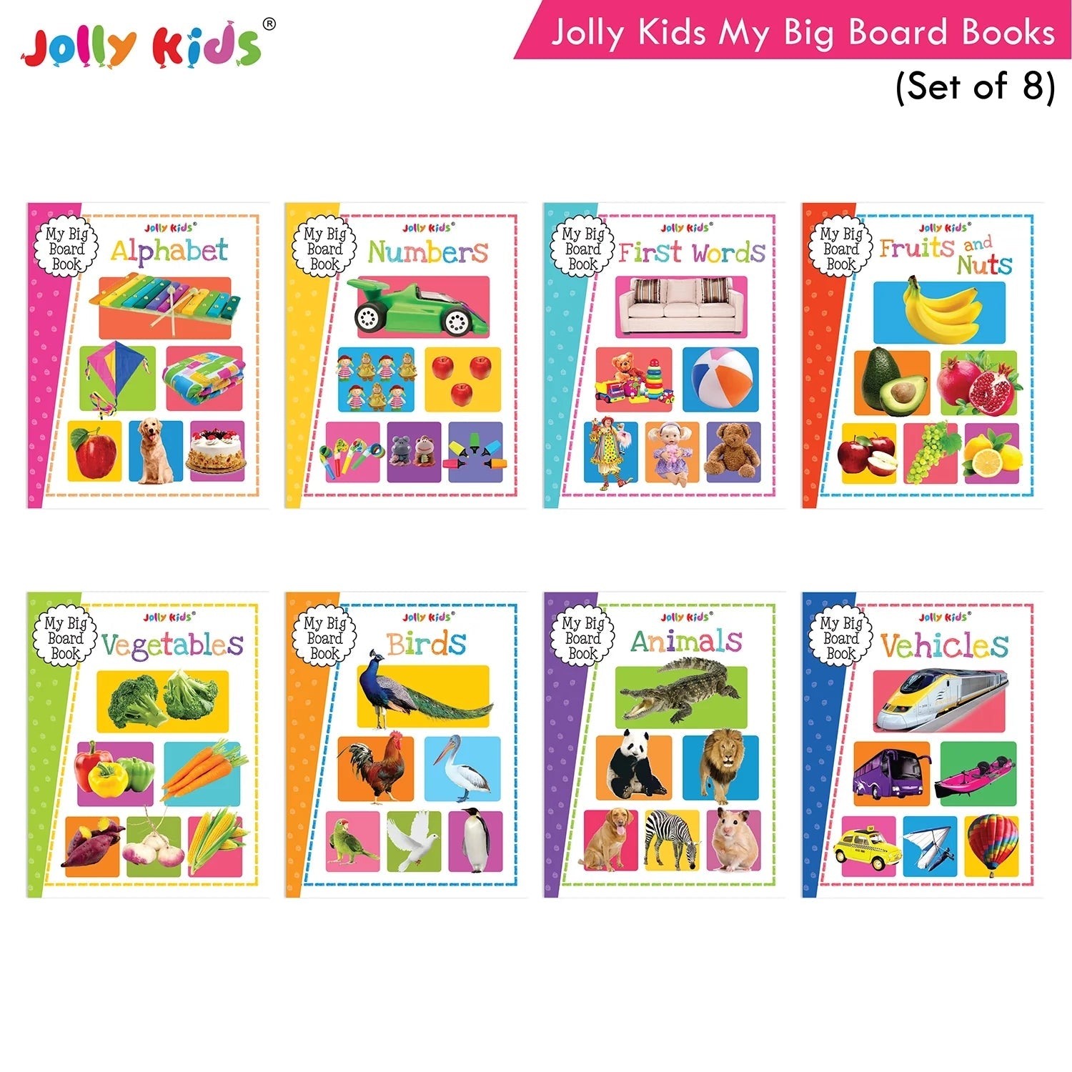Jolly Kids My Big Board Books Set of 8 for Toddlers Ages 0-3 Years| Picture Learning Books 
