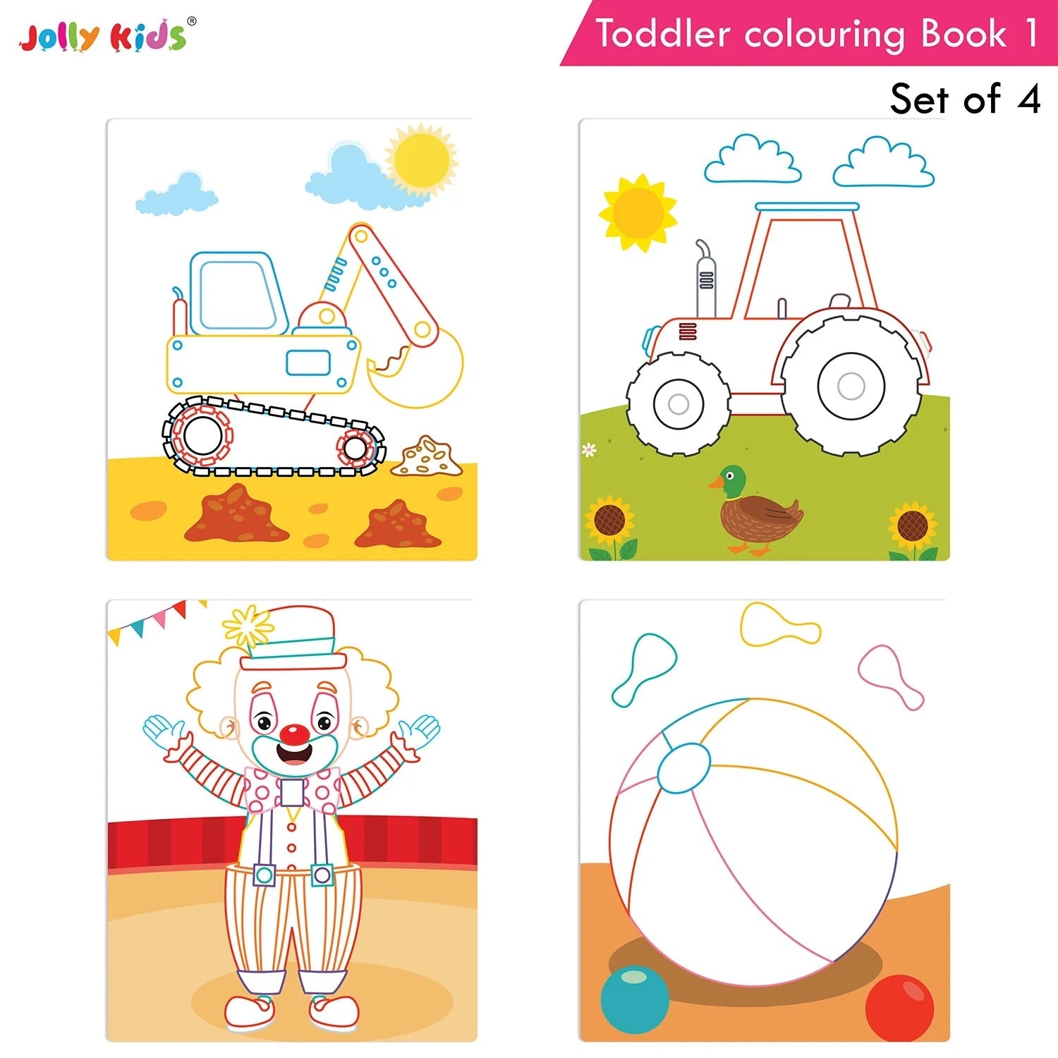 Jolly Kids Toddler Colouring Die-Cut Animals Shape Activity Books Set of 4 for Kids| Ages 1-6 Years 