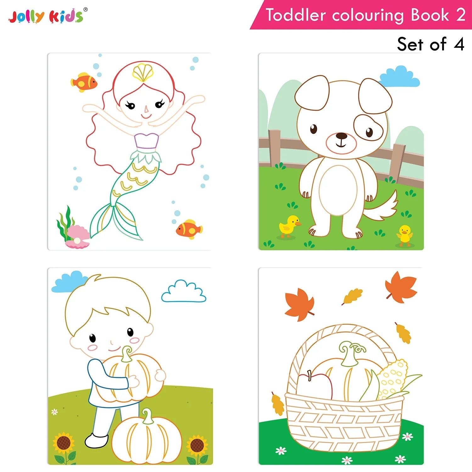 Jolly Kids Toddler Colouring Die-Cut Animals Shape Activity Books Set of 4 for Kids| Ages 1-6 Years 
