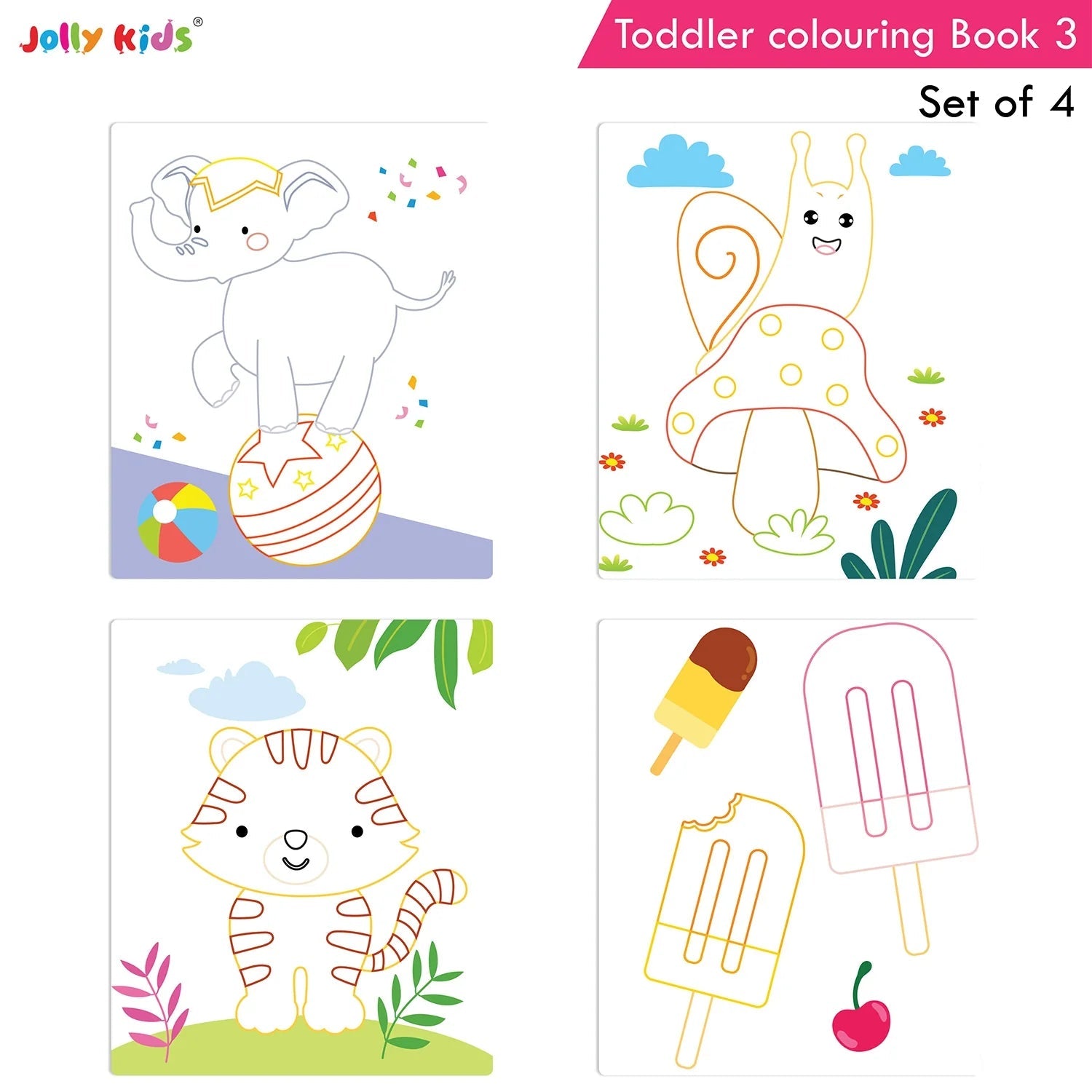 Jolly Kids Toddler Colouring Die-Cut Animals Shape Activity Books Set of 4 for Kids| Ages 1-6 Years 