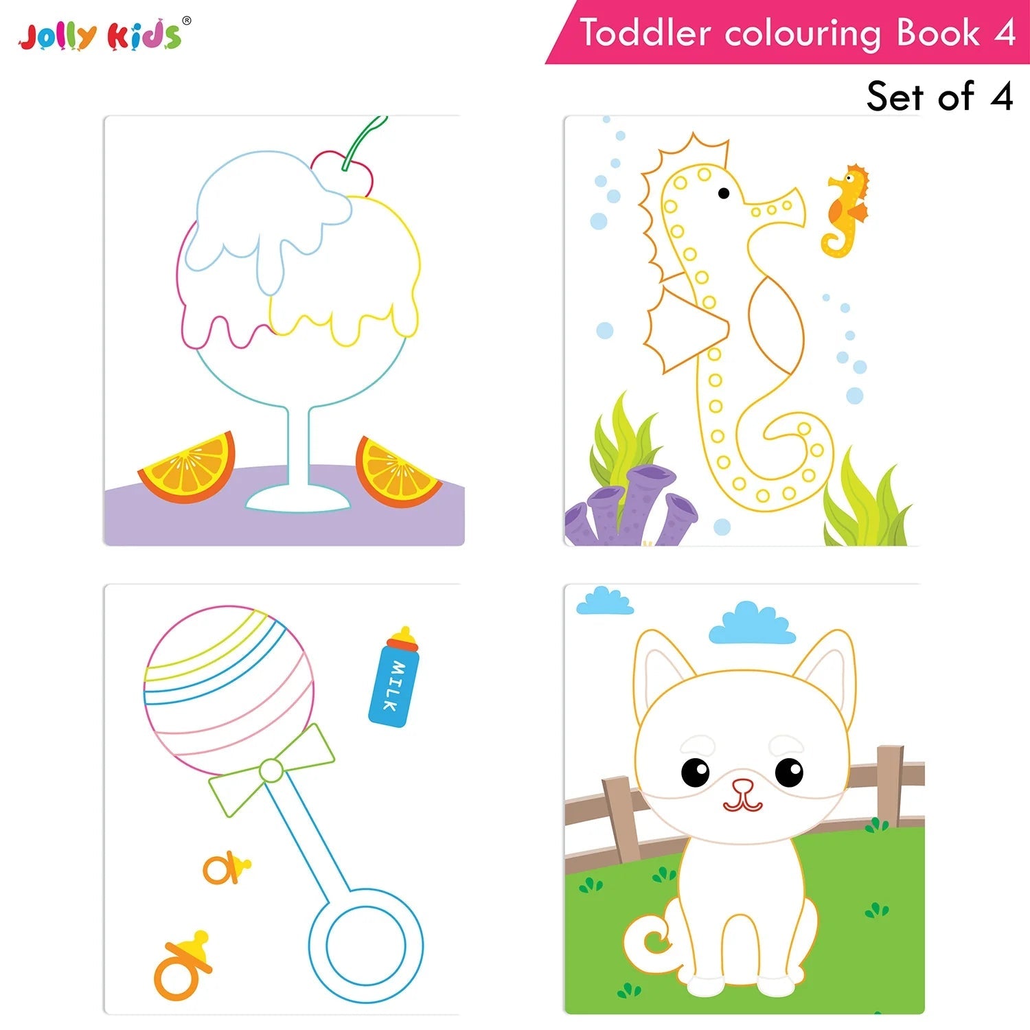 Jolly Kids Toddler Colouring Die-Cut Animals Shape Activity Books Set of 4 for Kids| Ages 1-6 Years 