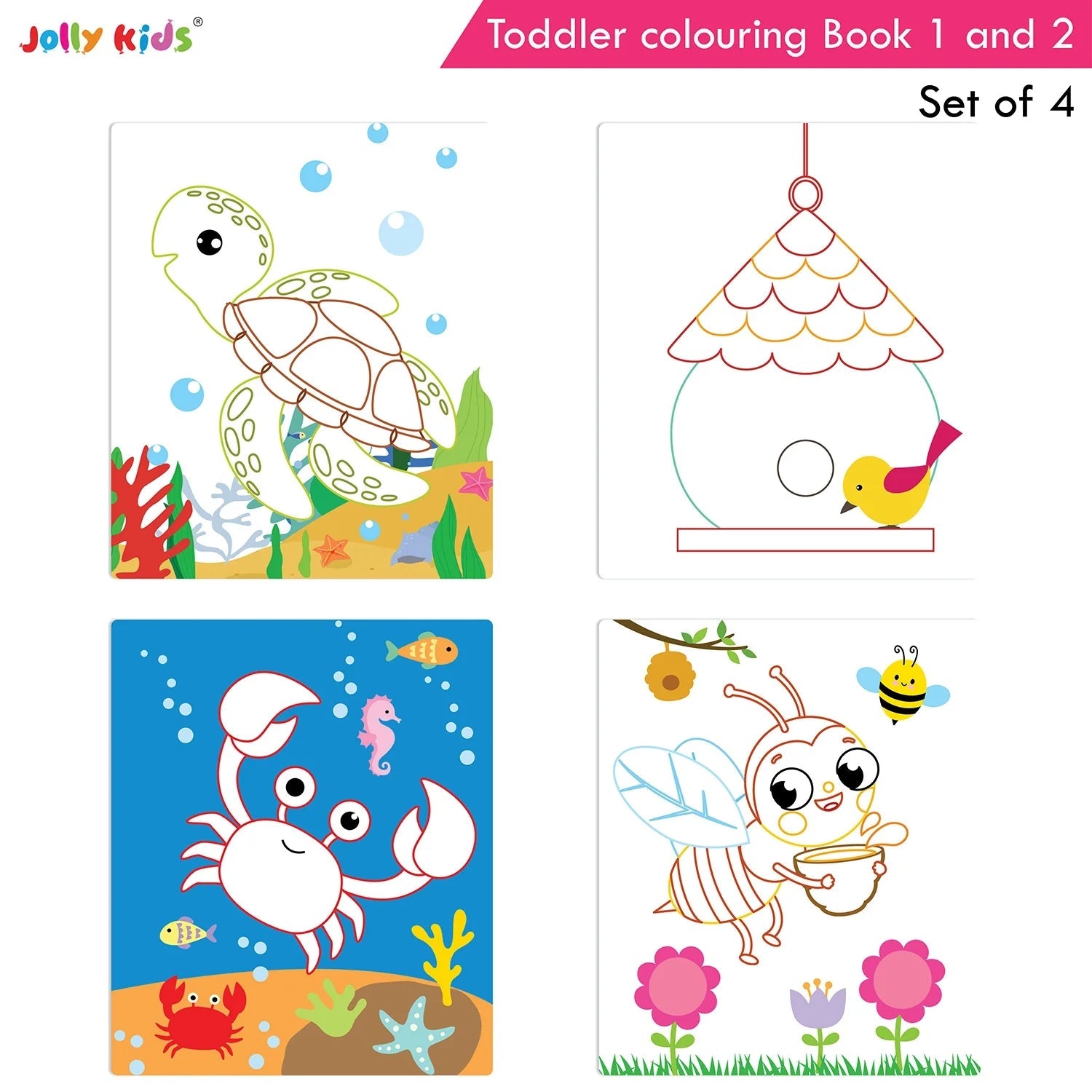 Jolly Kids Toddler Colouring Die-Cut Animals Shape Activity Books Set of 4 for Kids| Ages 1-6 Years 