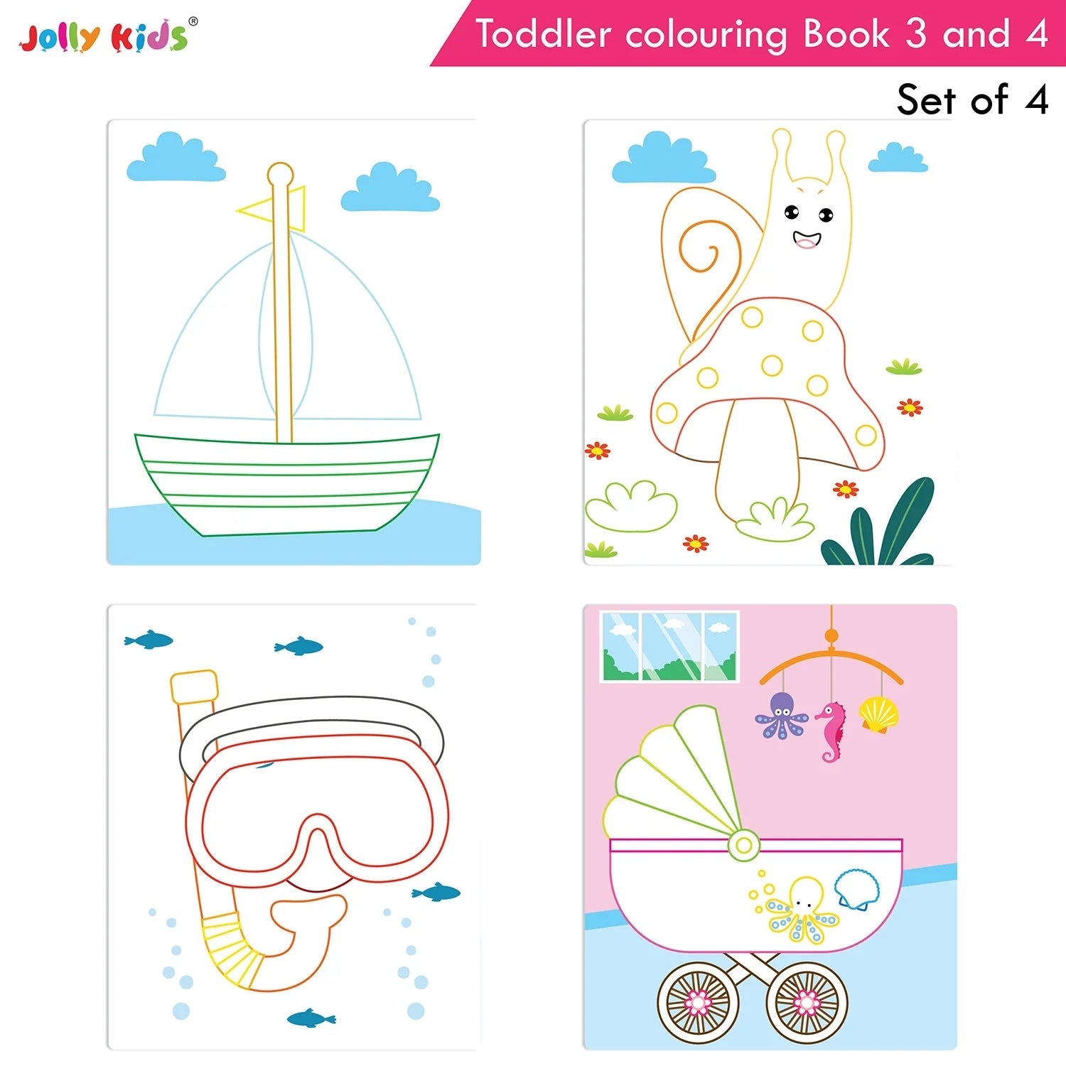 Jolly Kids Toddler Colouring Die-Cut Animals Shape Activity Books Set of 4 for Kids| Ages 1-6 Years 