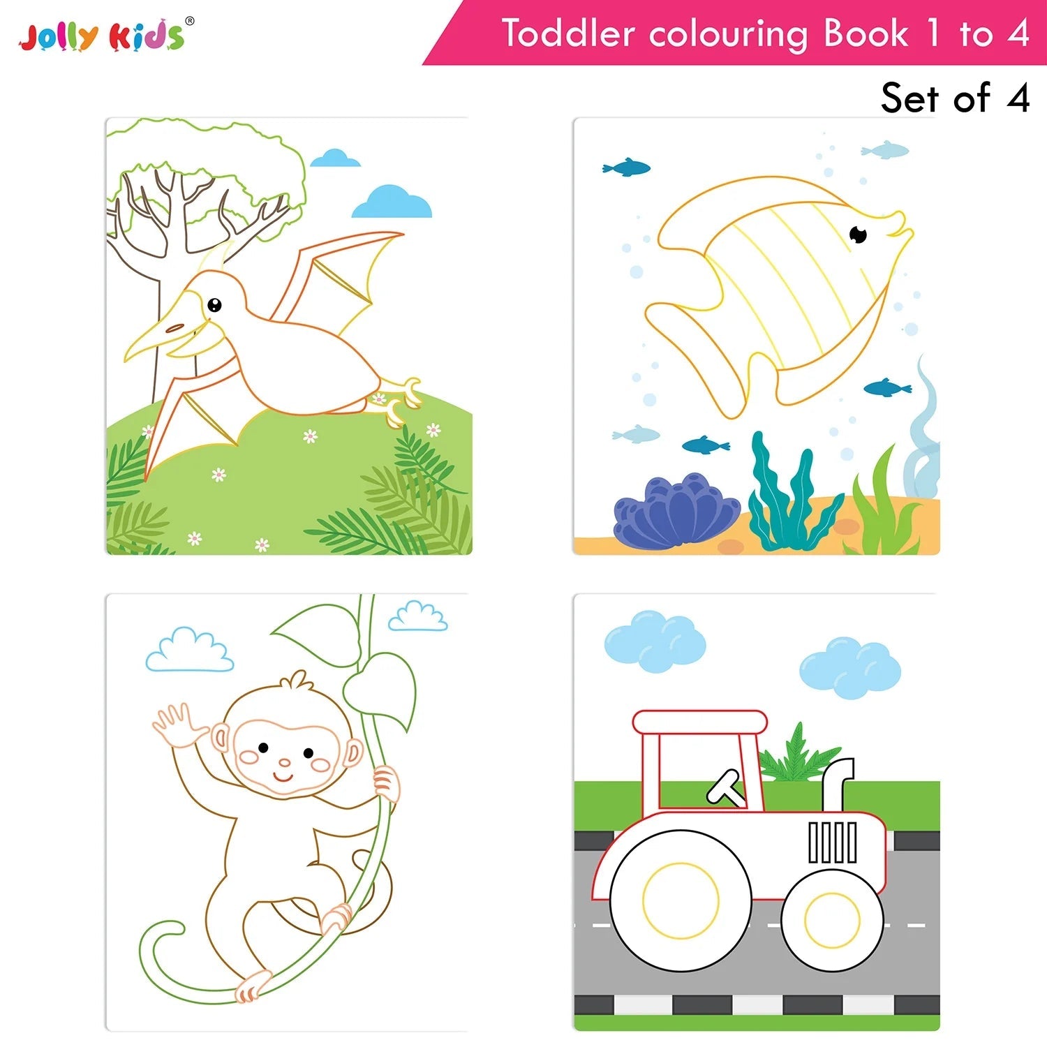 Jolly Kids Toddler Colouring Die-Cut Animals Shape Activity Books Set of 4 for Kids| Ages 1-6 Years 