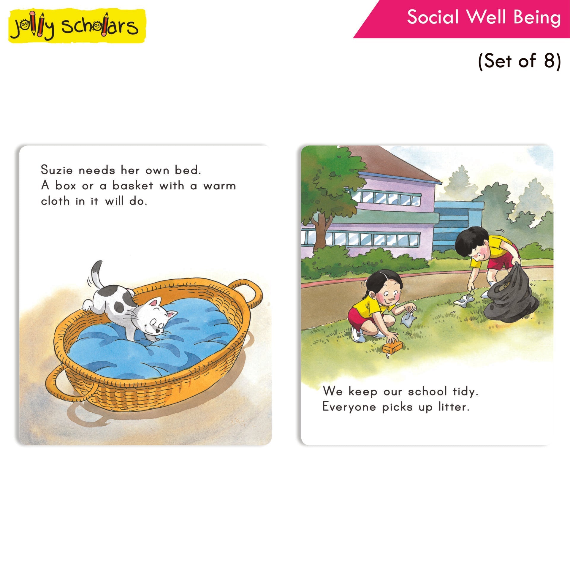 Jolly Scholars Social Well Being Stories Books Set of 8| Ages 3-6 Years| Learn Good Manner, Respect, Helping Everyone