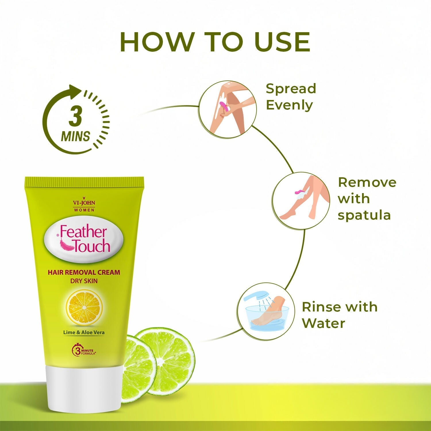 VI-JOHN Feather Touch Lime & Aloevera Hair Removal Cream for Women for Dry Skin, Suitable for Legs, Underarms, Bikini Line, Arms | Swadesiicart