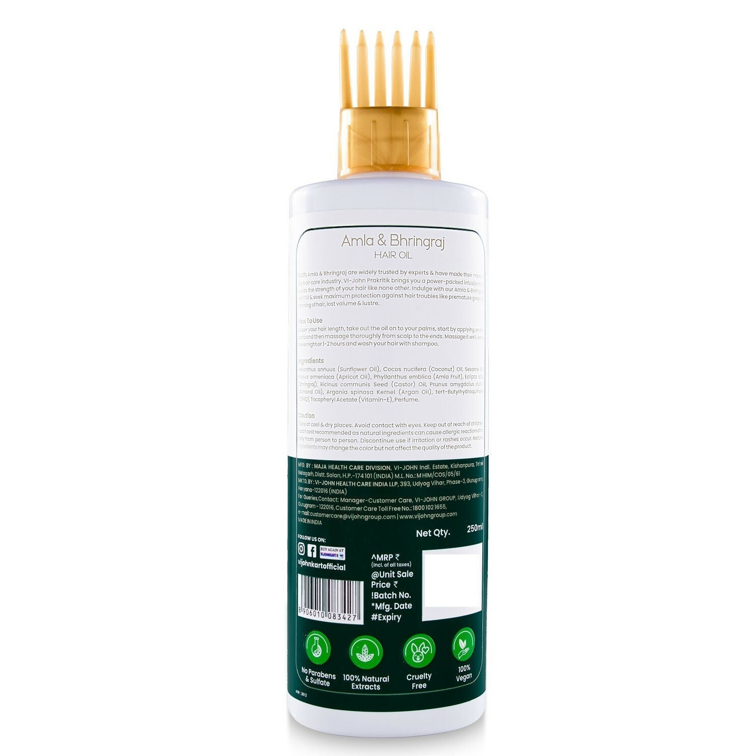 VI-JOHN Prakritik Amla & Bhringraj Hair Oil For premature greying, 100% Natural Bio-Actives  Grab2Buy VI-JOHN Grab2Buy